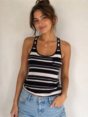 Y2K XXI Forever 21 Striped Racerback Tank | Black & White | Size S